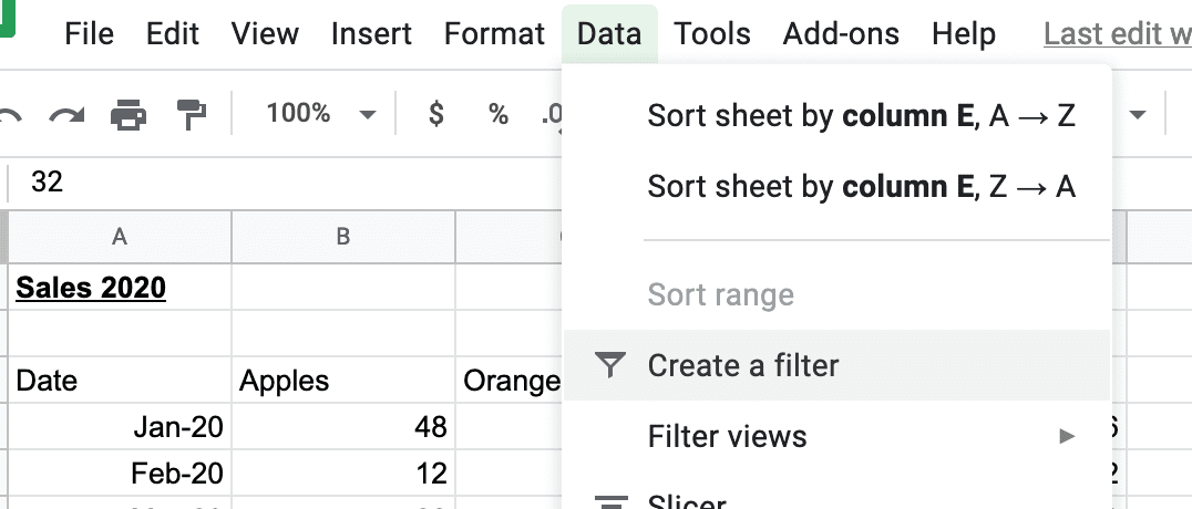 Create a Filter button in Google sheets
