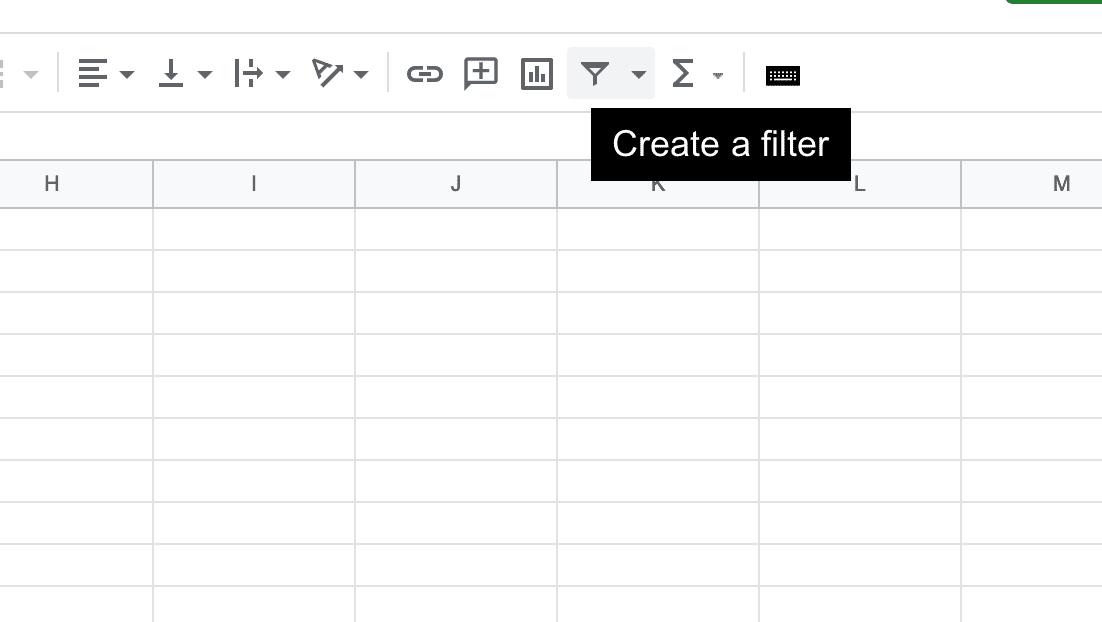 Toolbar filter button in Google Sheets table