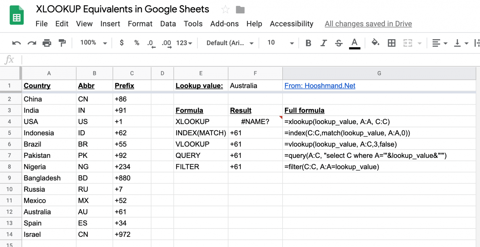 xlookup equivalents in google sheets - example google sheet